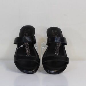 Tuscany by Easy Street Womens' Anna Black Leather Wedge Sandal NWOT